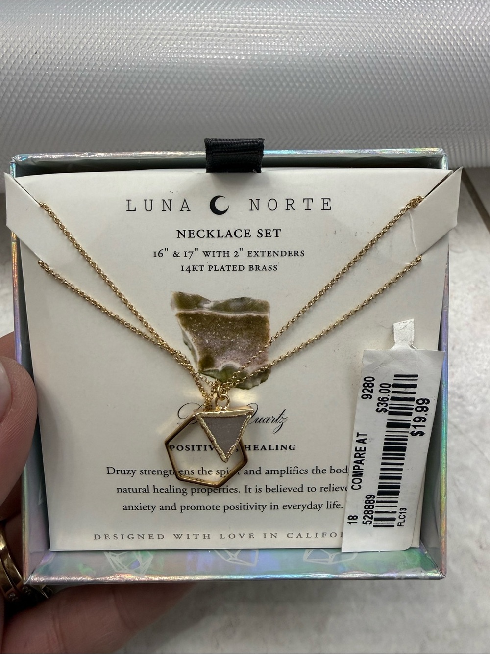 Gold Druzy Triangle Necklace Set - 14kt Plated Brass, Gold